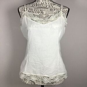 Creamy 100% cotton lace camisole spaghetti straps lagenlook vintage fairy XL y2k
